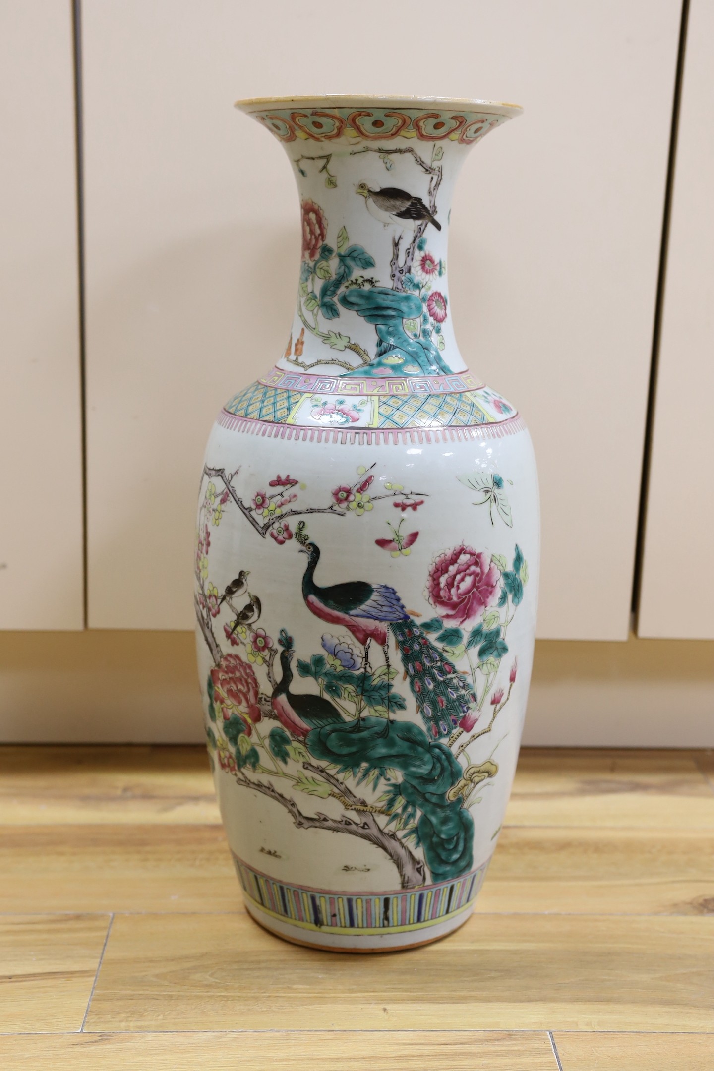 A large Chinese enamelled baluster vase, 60cms high